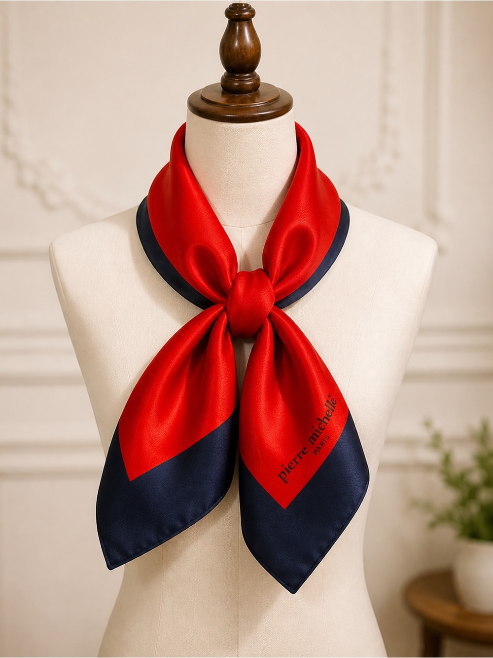 Red Navy Square Scarf Paris Style Lightweight Neck Hair Scarf Chic